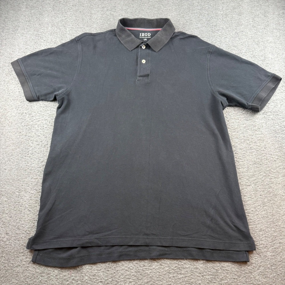 IZOD Polo Shirt Men's Large L Black 100% Pima Cotton Short Sleeve Solid Classic